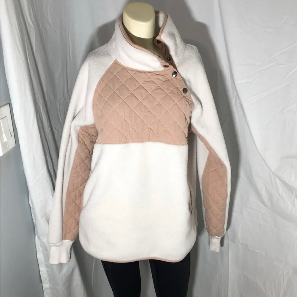Abercrombie & Fitch Asymmetrical Snap Up Fleece White Nude/Tan Size M Cozy